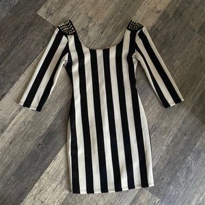 Shasa black and white midi stripe dress